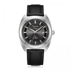 Alexandre Christie AC 8702 Silver Black Leather Man MDLSSDG